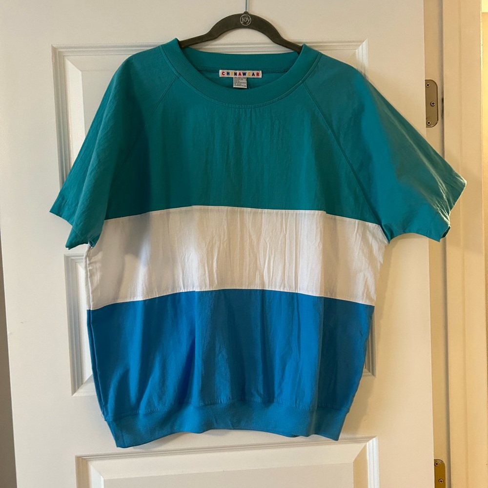 Color Block Shirt - Teal and White